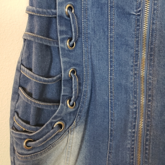 Oh Yes Jeans Denim Front Zip Dress Large - Picture 6 of 8